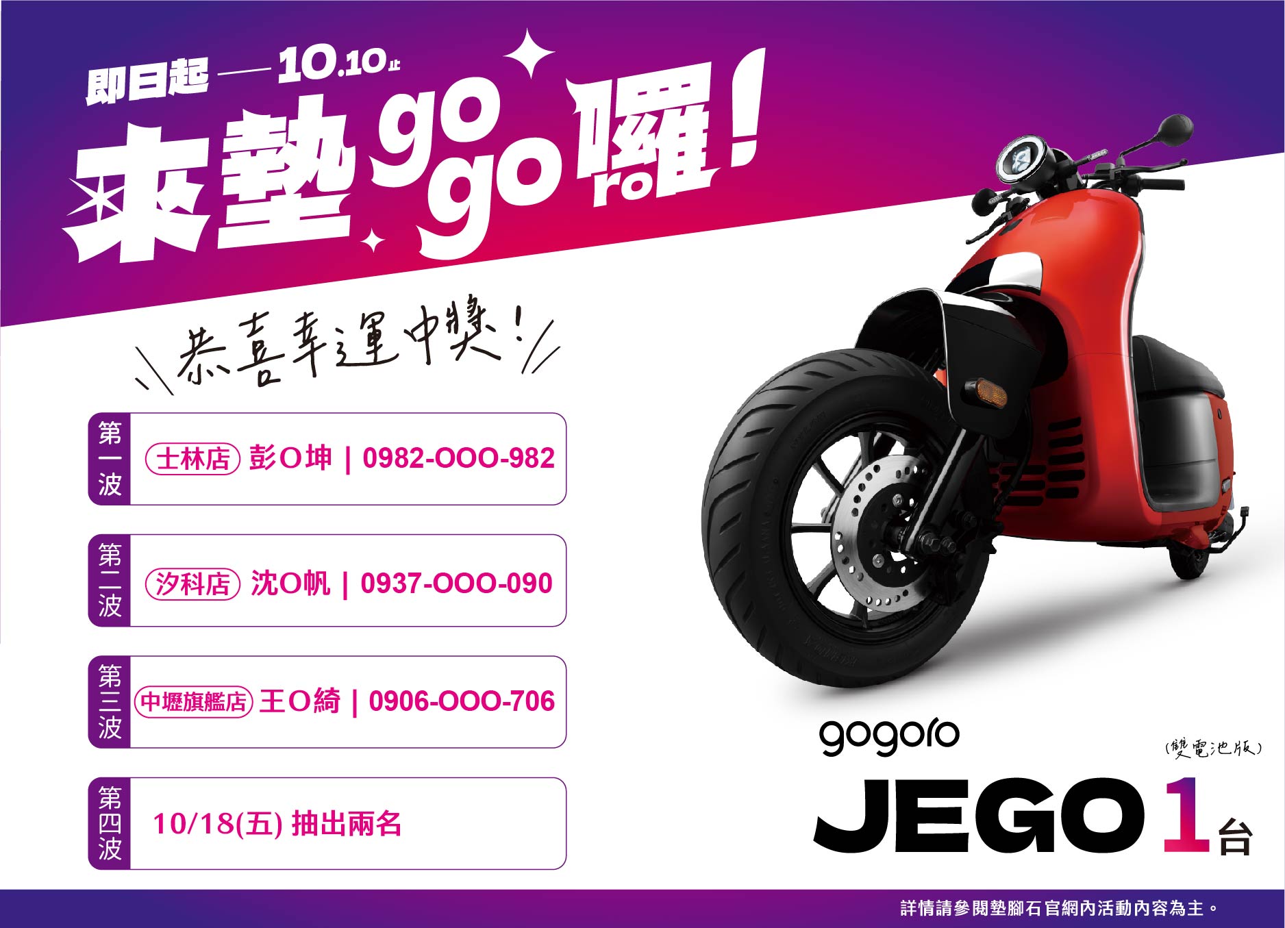 【來墊gogo囉】第三波中獎公告